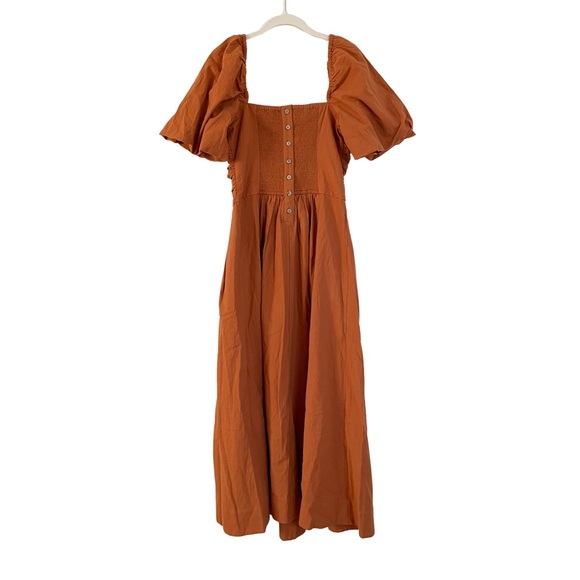 Free People Ain’t She a Beaut Puff Sleeve Midi Ruched Dress Terra Size Small NWT - Picture 5 of 5